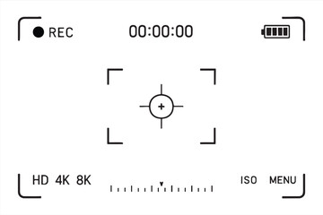 Camera viewfinder interface screen with recording and focus elements isolated on white background for video or photography concept vector illustration

