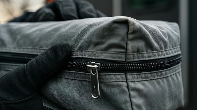 Close-up of armored courier holding a secure cash bag. Zippered canvas pouch used in money transport and banking operations. Perfect for finance, logistics, and security topics.