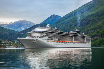 Cruise Liners On Geiranger fjord, Norway