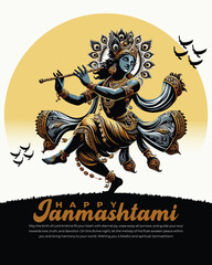 Fototapeta premium Happy Krishna Janmashtami celebration Indian festival social media post banner poster