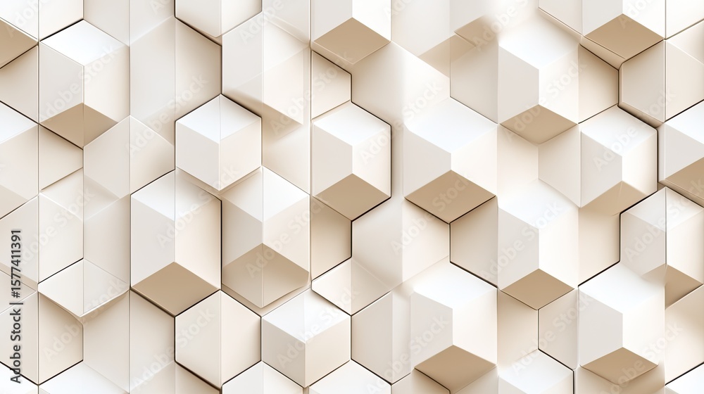 Poster abstract white hexagonal 3d pattern with geometric shapes and depth