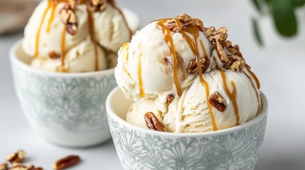 Indulgent Salted Caramel Pecan Ice Cream in Elegant Bowls