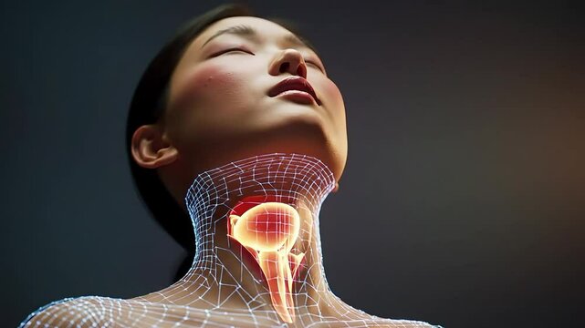 Futuristic visualization of the thyroid gland in a beautiful female patient