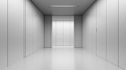 Minimalist Modern Corridor with White Walls and Floor Design