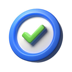 3D Render Green Checkmark in Blue Circle  Approval Confirmation Success Icon