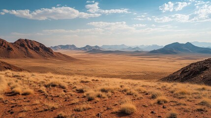Naklejka premium Panoramic View of Desert Landscape Under Clear Blue Sky