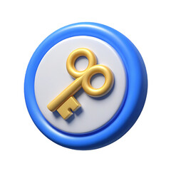 3D Render Golden Key Icon Access Symbol Security Website Button