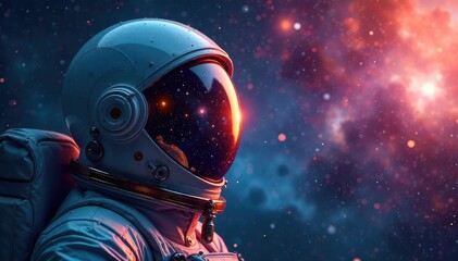 A cosmonaut's helmet reflects the vast expanse of space, stars, and nebulae; a powerful image symbolizing space exploration and the mysteries of the cosmos , space travel, celestial, astronomical
