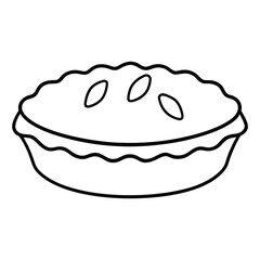 Simple black and white line art illustration of a delicious pecan pie perfect for baking or dessert themed designs