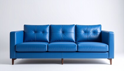 Fototapeta premium Stylish modern blue sofa with three matching cushions in a minimal living room setting.