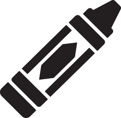 Black and white crayon icon depicting school art supplies and elementary education