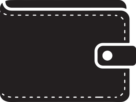 Black and white illustration of a wallet with a flap and dotted stitching for financial security - Powered by Adobe