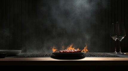 Brazilian Churrasco Barbecue with Smoky Flames and Minimalist Style