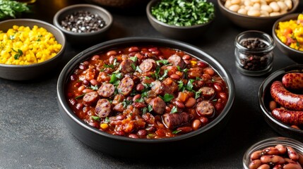 Delicious Brazilian Feijoada Stew in Minimalist Presentation