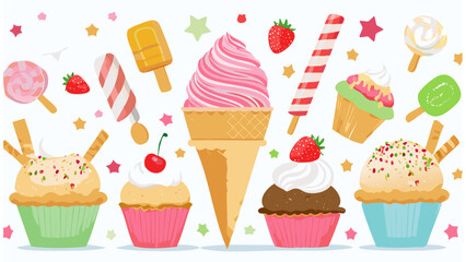 Ice cream silhouette and vector icon set featuring cones, popsicles, scoops, and dessert elements for cafe branding, summer design, stickers, and food illustration projects

