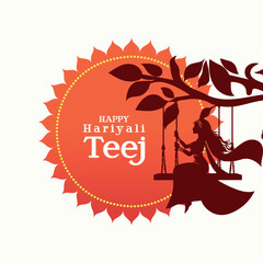 illustration of indian festival hariyali teej means green teej .woman enjoy the festival with swing in monsoon on beautiful frame backdrop.