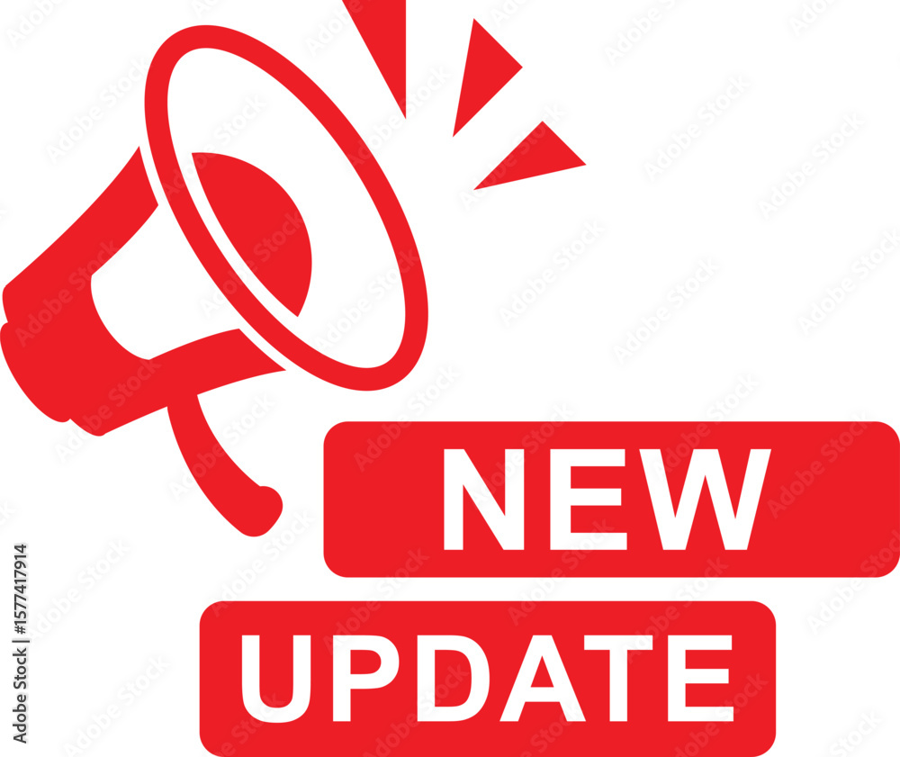Fototapete red megaphone icon with new update text label used for announcement, alert or notification graphics