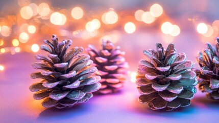 Minimalist Cinematic Christmas Pinecones with Soft Bokeh Lights