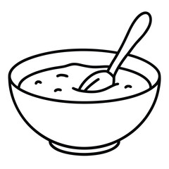 Simple line art illustration of a steaming bowl of pumpkin soup perfect for autumn menus and seasonal culinary designs
