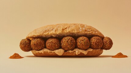Fresh Falafel Sandwich on Minimalist Background with Spices