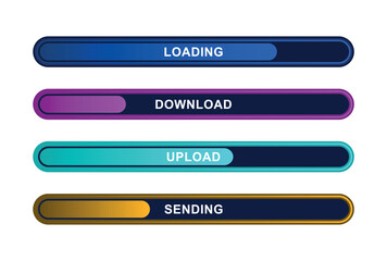 Fototapeta premium colorful loading download upload sending progress bars in modern flat vector design 
