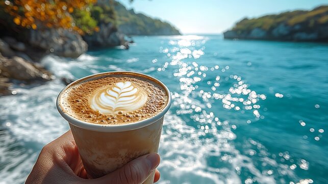 Coastal cappuccino enjoyment