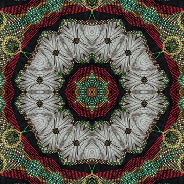 Traditional design with phulkari kalamkari motifs from Pakistan and Indian culture. Geometric ethnic floral pattern for carpet dupatta batik embroidery. Panjabi Digital print as boho Aztec texture art