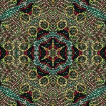 Traditional design with phulkari kalamkari motifs from Pakistan and Indian culture. Geometric ethnic floral pattern for carpet dupatta batik embroidery. Panjabi Digital print as boho Aztec texture art