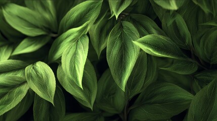 Obraz premium Ultra-detailed macro photograph of vibrant green leaves with photorealistic textures and professional color grading