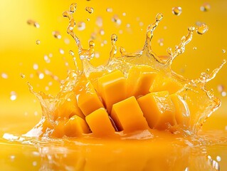 Mango Explosion: Vibrant Juice Splashes in Ferrofluid Art Style, Abstract, Mango, Fruit, Healthy