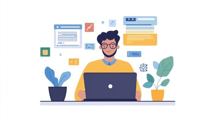 AI technology concept, businessman using laptop with virtual AI chatbot screen communicating and assisting with decision-making