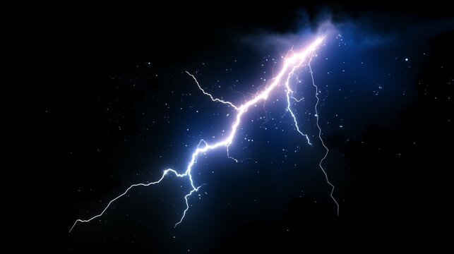 Single powerful lightning bolt striking on dark sky, dramatic close-up of thunder and electricity with HD details