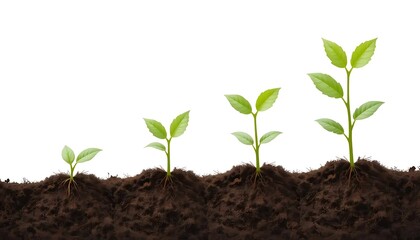 Four stages of plant growth depicted against a white background.