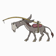 Cartoon donkey with fishing pole on a white background