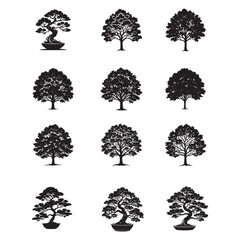 set of trees silhouettes