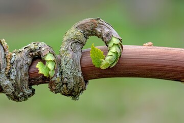 Close-Up of New Growth, Leaves, and Vine Tendril: Spring Renewal