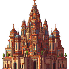Obraz premium Pixel Art Cathedral Majestic Medieval Architecture Illustration on transparent background