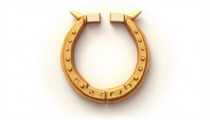 Shiny golden lucky horseshoe object isolated on a white studio backdrop render