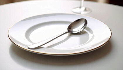Elegant Empty Plate with Polished Spoon Ready for a Meal
