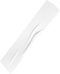A single strip of white adhesive tape on a black backdrop shows texture and realistic wrinkles on a transparent background.