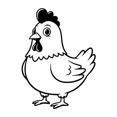 Cute Chicken Coloring Page Farm Animal Cartoon Black and White Line Art