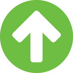 Green circle with a white upward arrow icon isolated on transparent background
