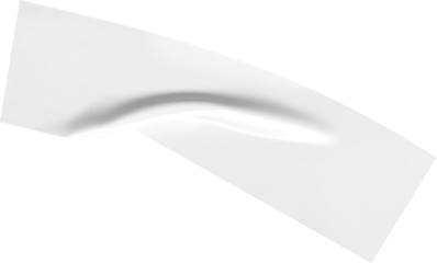 A curved white object with smooth shading appears against a stark transparent background, creating a clean and modern aesthetic.