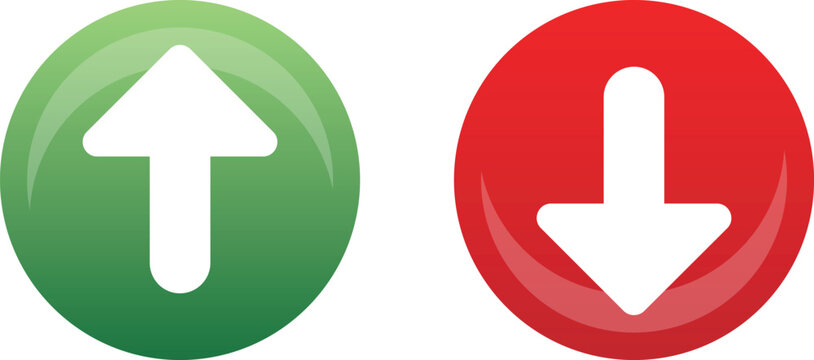 Green up arrow and red down arrow icons isolated on transparent background