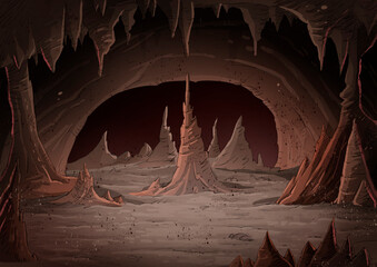 Illustration of the interior of a dark cave