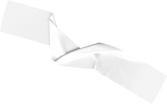 Clean white folded ribbon against a transparent background offering a versatile design element, ideal for artistic compositions or decorative projects.