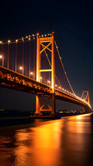 Obraz premium Illuminated City Bridge at Night, Modern Urban Skyline Reflection, Long Exposure