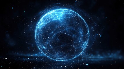 Obraz premium A luminous, ethereal sphere, seemingly a digital representation of a planet, glowing with intricate, interconnecting veins