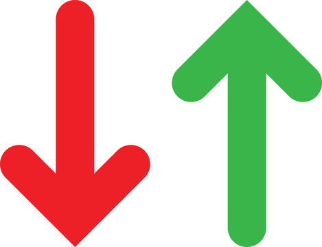 Red down arrow and green up arrow isolated on transparent background