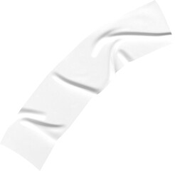 A white, abstract textile or fabric element dynamically curves against a solid black backdrop,...